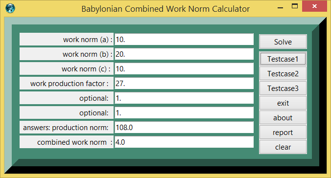 Babylonian Combined Work Norm Algorithm and eTCL Slot Calculator screenshot